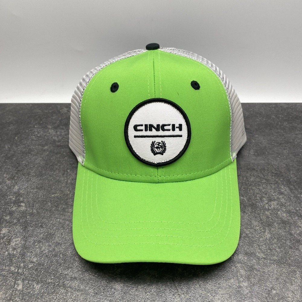 As Is New Cinch Neon‎ Green Round Patch Snapback Cap Mesh Back Trucker Hat OSFA